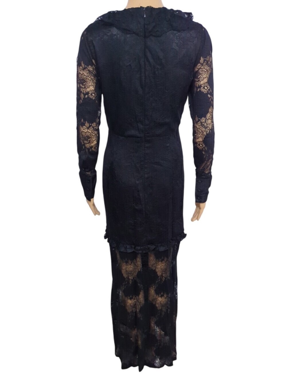 Alexis Lucasta Black Lace Maxi Dress S Ruched Sheer Gothic Victorian Romance - Picture 3 of 10